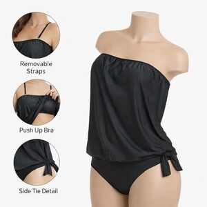 NWT HOLIPICK Black Tankini Swimsuit Top Plus 18W built in Bra Removeable Straps